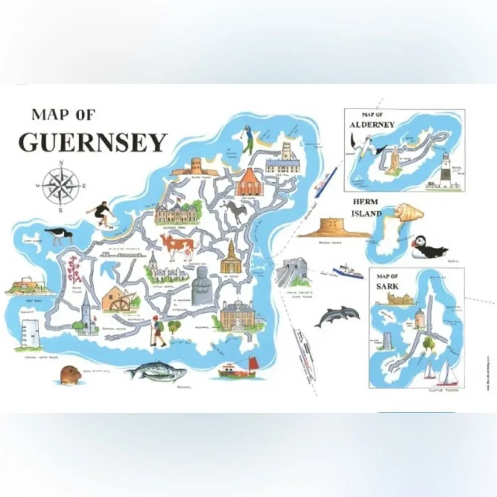 Map of Guernsey tea towel made by Jillvaudinpublishing